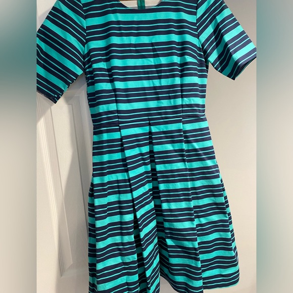 Green & Navy Stripped Flare Hem Dress (M/8) - Picture 2 of 4